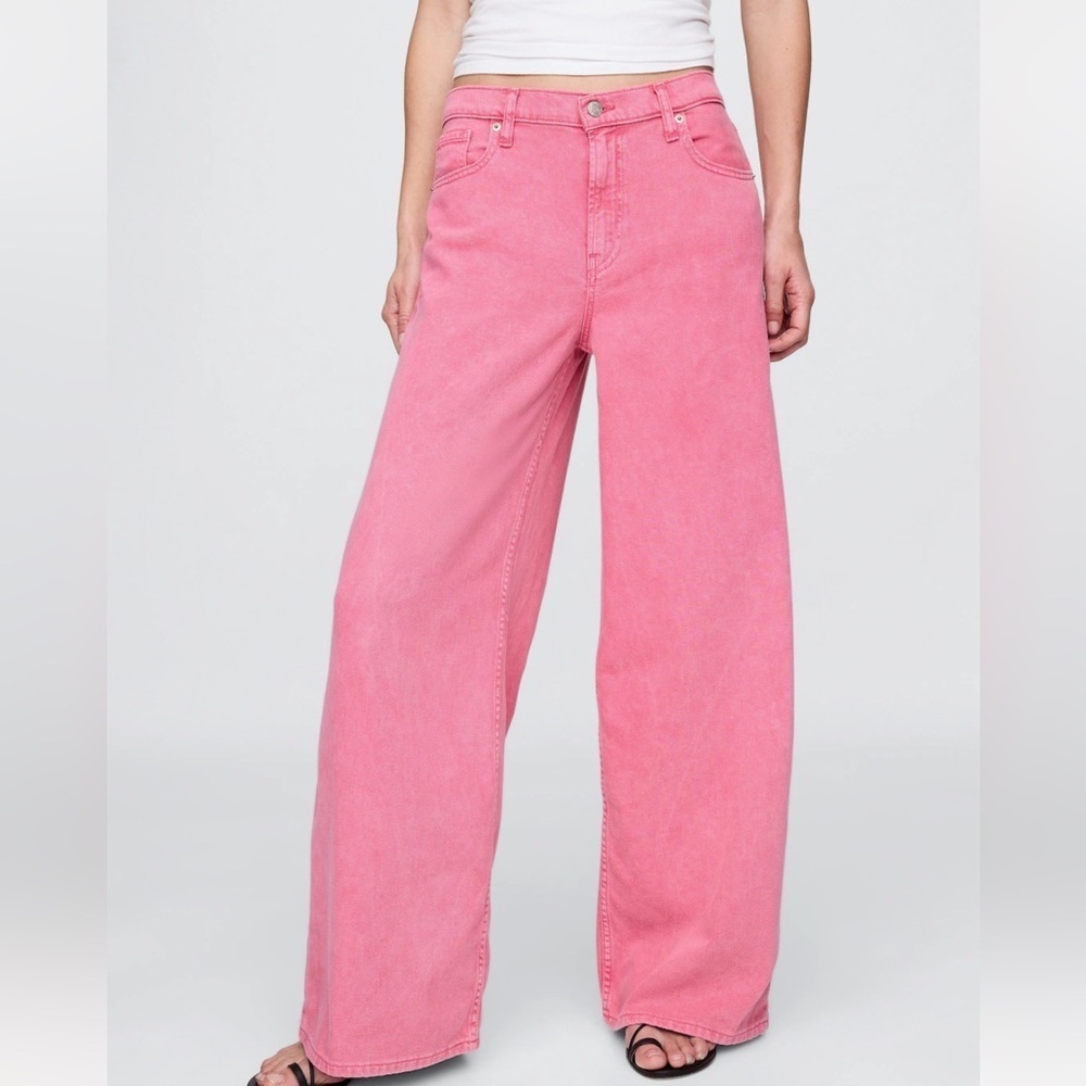 GAP pink cargo hi rise wide leg jeans baggy skater pants street style hip hop - Picture 9 of 10